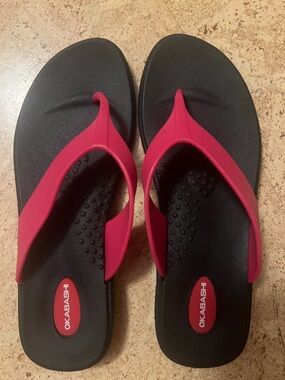 Okabashi Black Flip Flops with Pink Straps M L
